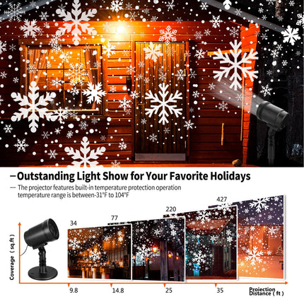 Christmas Snowflake Projector Light Outdoor, Waterproof Christmas Laser Lights with Four Patterns, Snowfall Led Projector Lights for Xmas Indoor Home Party Garden Patio