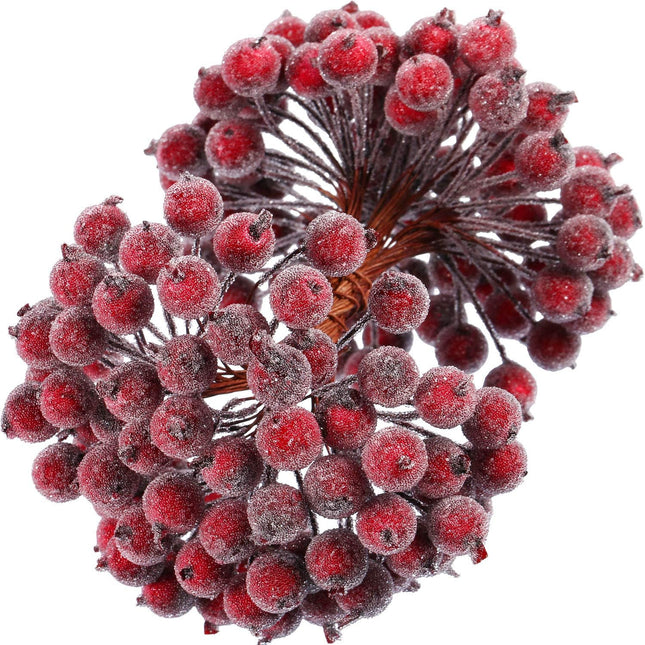 Tatuo 400 Pieces Artificial Frosted Holly Berries Fake 12 mm Mini Christmas Fruit Berry Flower Decor (Dark Red)