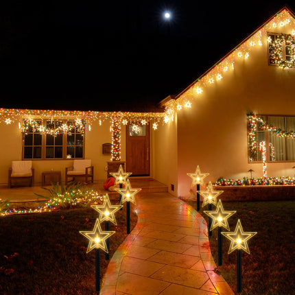Macarrie 20 Pcs Solar Christmas Lights Outdoor Star Shape LED Lights Stake Lights Signs Garden Pathway Lights for Home Garden Patio Yard Lawn Decor Christmas Decorations