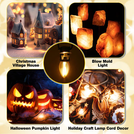 Enhon 2 Pack Accessory Cord with 3 LED Light Bulbs, 9.8 FT Christmas Village Light Cord with 2 Fuse and Switch, C7 Blow Mold Light with Female Plug for Christmas Halloween Holiday Decor, Warm White