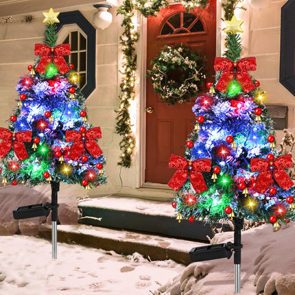2 Pack 32 inch Solar Xmas Tree Light Outdoor Tree with 20 LED Lights Waterproof Christmas Pathway Light Solar Christmas Decorations for Yard Garden Lawn Walkway