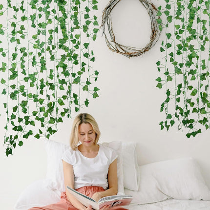 Fake Vines for Room Decor(24Pack168Ft) Aesthetic Artificial Plant Ivy Leaves Hanging Greenery Garlands for Home Bedroom Wall Wedding Christmas Party Office patio Indoor, Outdoor Garden Décor