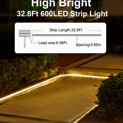 LUHLEE Solar LED Strip Lights Outdoor,Brighter 600 LED 32.8FT Solar String Lights Outdoor with Remote,8 Lighting Modes Auto ON/Off Rope Lights for Outside,Deck,Steps,Christmas Decor Lighting