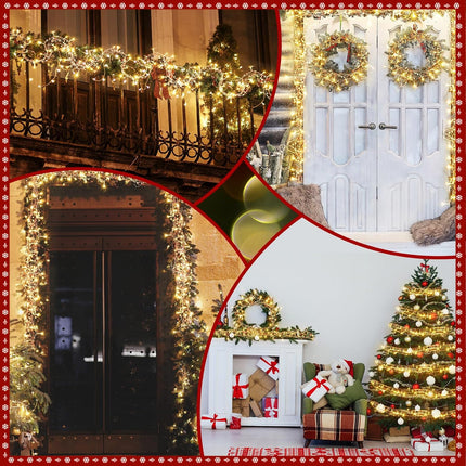 10 Feet 30 LED Christmas Light Metal Berry Beaded Garland Indoor Christmas String Lights for Fireplace Mantel Indoor Christmas Light Decorations (Red, White)