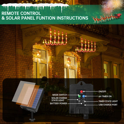 Christmas Solar Candy Cane Pathway Lights Decorations Outdoor Yard 24 Pcs Candy Canes Lights for Christmas Lawn Decorations Outdoor, 8 Modes & Timer with Stake Waterproof Lights for Lawn Front Yard