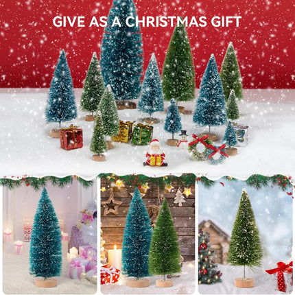 20PCS Mini Christmas Trees, Artificial Christmas Tree Bottle Brush Trees with Wooden Base, Small Christmas Tree for Christmas Tabletop Decorations, Holiday Winter Crafts (Green)
