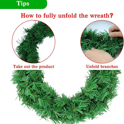 2 Pack 16 Inch Artificial Christmas Wreath, Undecorated Christmas Wreath for Front Door, Window, Wall Outdoor Holiday No-lit Winter Wreath Decorations (Green 16", 2 Pack)