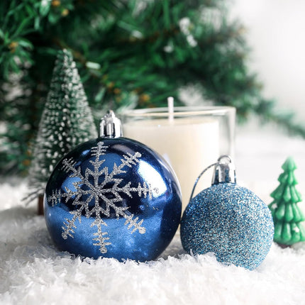 HAKACC 100PCS Christmas Ball Ornaments, Shatterproof Christmas Tree Ornaments Blue Baubles Snowflakes Hanging Ornaments for Xmas Tree Wreath Christmas Party Wedding