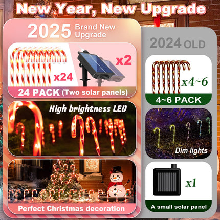 Solar Christmas Decorations Lights Outdoor: 24 Pack Candy Cane Light Waterproof for Yard Decorative Outside - LED Pathway Stake Lighted Path Garden Tree House Xmas Decor