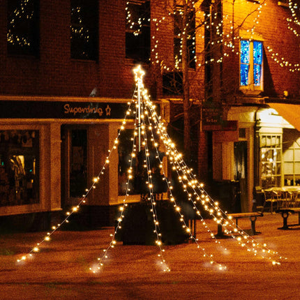 Yescom 12FT Warm White LED Waterfall Cone Tree Light with Star Finial 9 Strings 362 LED Star Lights Christmas Decoration Outdoor Party Yard