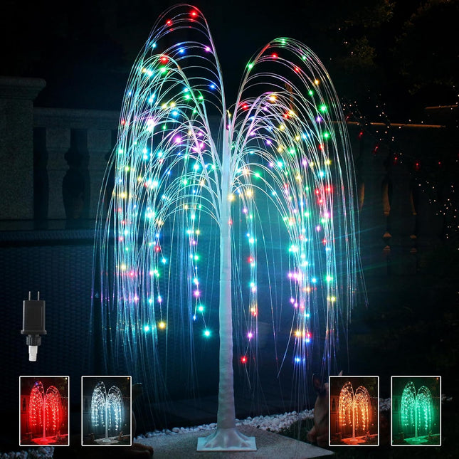 Fanshunlite 5FT Colorful 216 Led Lighted Willow Tree Christmas Decoration with 18 Color Changing Timer, String Fairy Light Artificial Tree for Indoor Outdoor Home Holiday Wedding Party Decor
