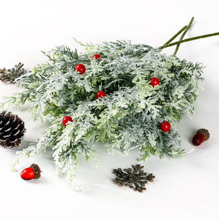 Sggvecsy 8 Pack Snowy Artificial Pine Branches Frosted Faux Cedar Spray 19’’ Long Greenery Cedar Picks Christmas Cedar Stems for DIY Garland Wreath Xmas Embellishing Garden Home Decoration