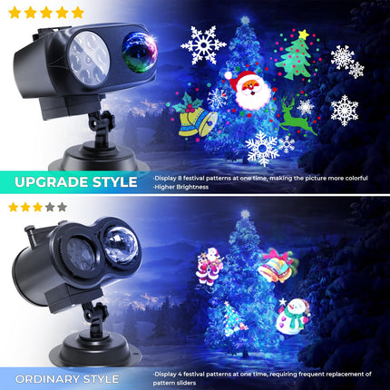 est Designed Halloween Christmas Projector Lights Outdoor Waterproof,15W Brighter HD Ocean Wave Effect,12 Slides 96 No Fade Pictures for Thanksgiving, Year LED Projector Decoration