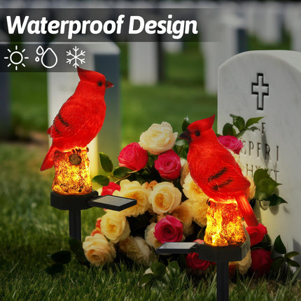 2 Pack Cardinal Solar Lights Christmas Cardinal Outdoor Decor Red Bird Solar Lights Cardinal Garden Stake Light Bird Figurine Light for Xmas Pathway Garden Lawn Yard Cemetery Decoration