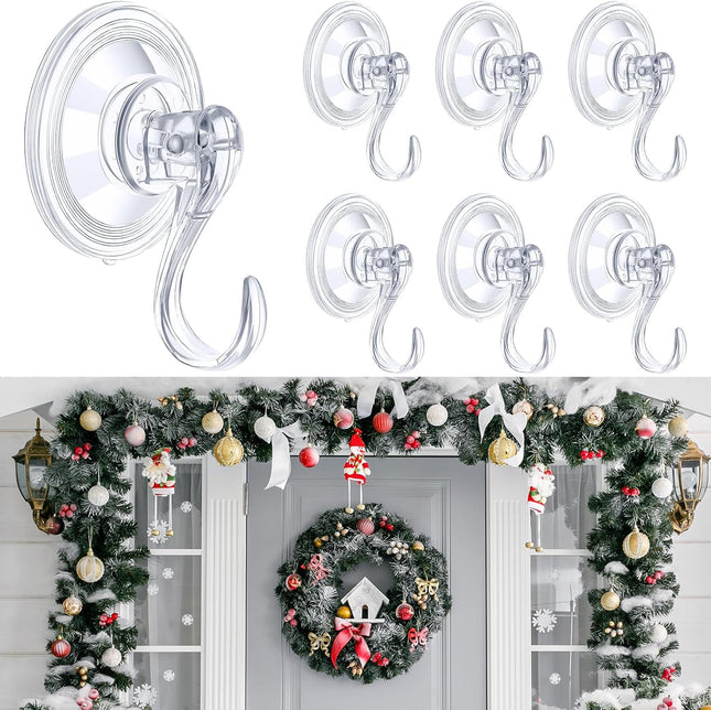 6 Pcs Wreath Door Hanger Clear Heavy Duty Suction Cup Hooks 11 lb Removable Reusable Window Glass Door Wreath Holder for Kitchen Shower Bathroom Halloween Christmas Wreath Decorations