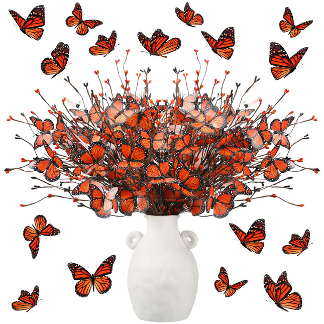 8 Pcs Christmas Tree Flower Picks Artificial Berries Stem Decoration Flower Vase Filler Ornament Table Centerpiece Picks Spray for Halloween Christmas Tree Topper DIY Home Decor (Monarch Butterfly)