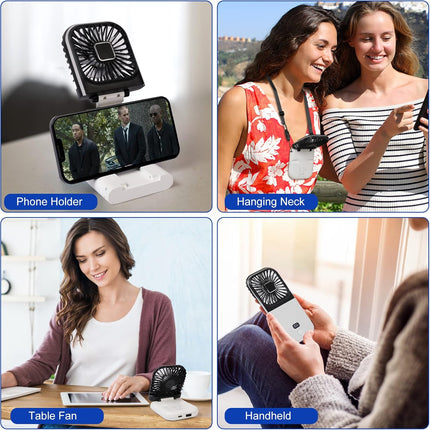 Portable Digital Display Personal Handheld Fan Foldable, Mini Quiet Usb Rechargeable Necklace Fans With 3000Mah Power Bank