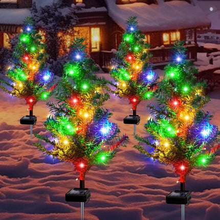 Solar Christmas Tree 4 Pack Garden Stake Light Waterproof Christmas Decorations Christmas Tree Light ，Outdoor Waterproof Christmas Pathway Lights for Christmas Decoration Pathway Garden Patio Yard