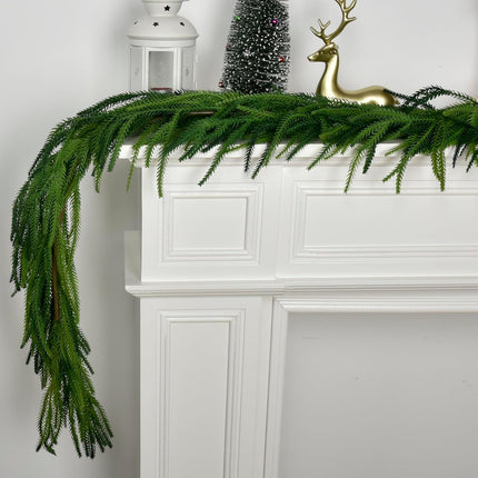9FTX1 Christmas Real Touch Norfolk Pine Garland Artificial Faux Greenery Garlands Christmas Norfolk Pine Garland for Christmas Holiday Seasonal Indoor Mantle Decor