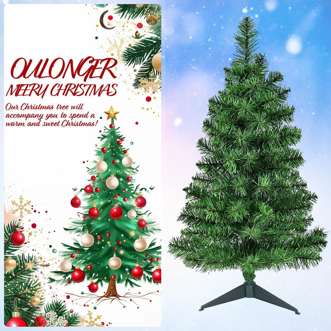 3Ft Premium Artificial Small Mini Christmas Tree for Tabletop,Home, Office, Indoor and Outdoor Decor,Holiday Decoration,Easy Assembly Metal Hinges & Foldable Base.Green Tree
