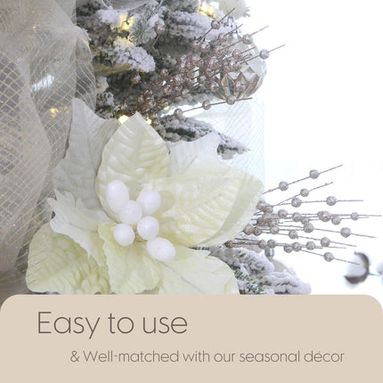 Sea Team 24-Pack Artificial Glitter Berry Stem Ornaments, Decorative Bead Sticks, Glittery Twigs, Picks, Branches for Christmas Tree, Small Vase, Holiday, Wedding, Party (17 Inches, Champagne)