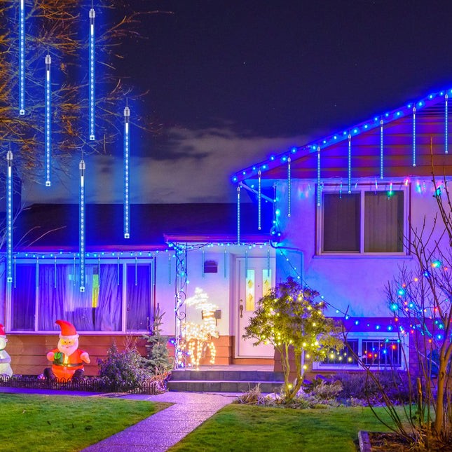 PEMOTech Meteor Shower Lights Outdoor, 38.5ft 15 Tubes 11.8" 540 LED Christmas Lights Meteor Shower Lights, Snow Falling Icicle Lights for Xmas Tree Halloween Decoration Wedding Party Window, Blue