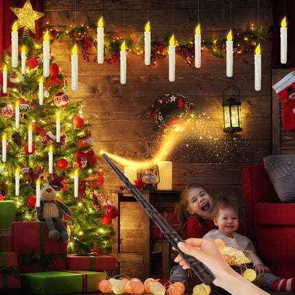 Christmas Decorations, Floating Candles with Magic Wand, 12Pcs Flameless Candles LED Candlesticks with Flickering Warm Lights for Christmas Decor Indoor and Outdoor Party