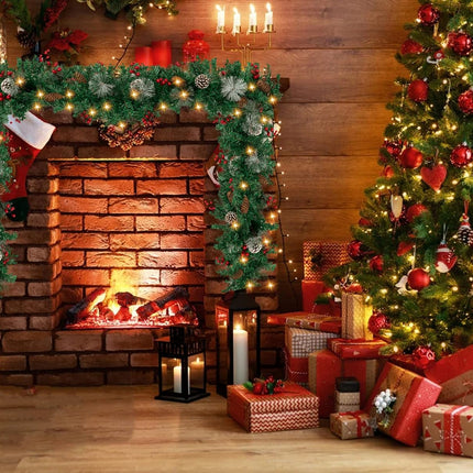 Jelofly 9Ft by 10Inch 100 LED Christmas Garland Battery Operated Christmas Garland Lighted Pine Garland Mantle Garland for Outdoor Indoor Christmas Xmas Holiday Decorations, Warm White