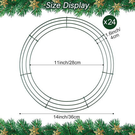 Aodaer 24 Pack 14 Inch Wire Wreath Frame Christmas Dark Green Wire Wreath Ring Round Metal DIY Floral Crafts Wire Wreath for Halloween Year Holiday Valentines Day Decorations