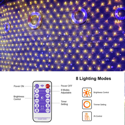 Net String Lights Solar Powered Outdoor Tree Light 15 x 5ft Mesh Light Garden Twinkle Light with Remote for Outdoor Lawn Yard Fence Indoor Decor(Warm White)