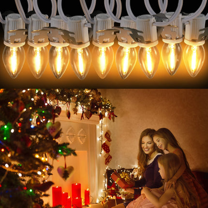 2 Pack Accessory Cord with LED Light Bulb C7 Cord Clip Christmas Village Lights with Double Spare Fuse Blow Mold String Lights Decoration for Xmas Village House Pumpkin Crafts Holiday Decor (15 LED)