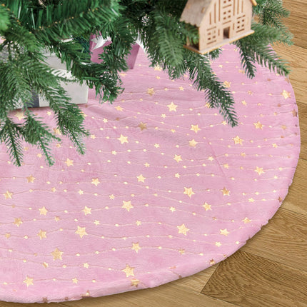 Pink Christmas Tree Skirt with Glitter Golden Star Print 30 Inch Xmas Tree Skirt Base Cover Mat for Christmas Tree Holiday Home Party Decorations - 78cm