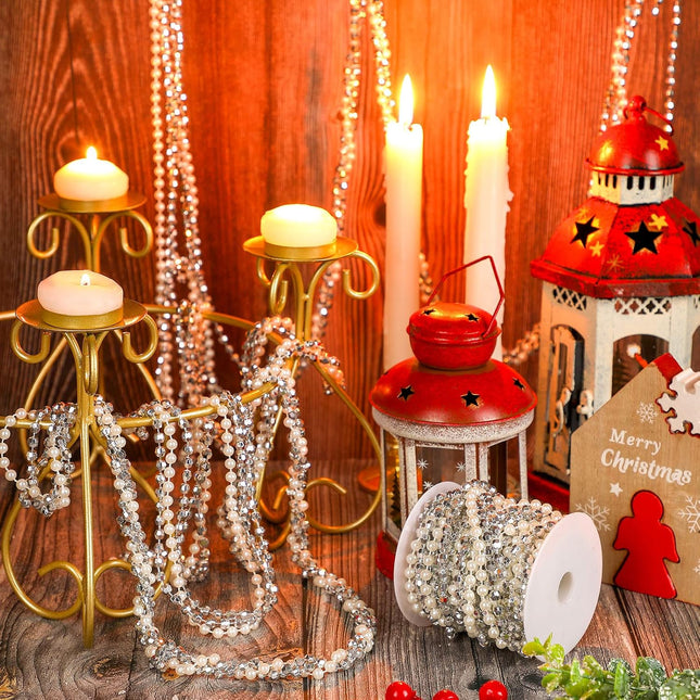Yinder 11.8 ft Christmas Tree Beads Garland Artificial Pearls Beads Twisted Bead Garland Silver and White Bead Xmas Tree Bead Plastic Chain String Strand Garland for DIY Christmas Wedding Decoration
