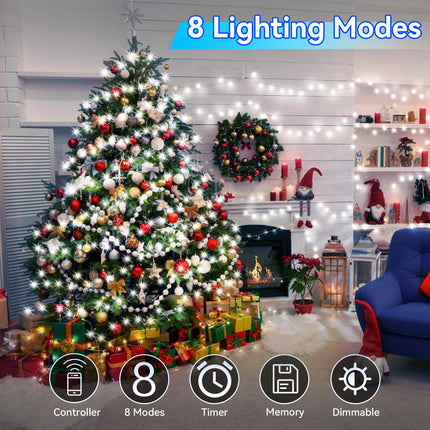 Hezbjiti 300LED 108FT Christmas Lights Outdoor, 8 Modes Fairy Lights with Timer and Dimmable IP44 Waterproof Plug in LED String Lights for Xmas House Yard Fence Tree Decorations (Cold White)
