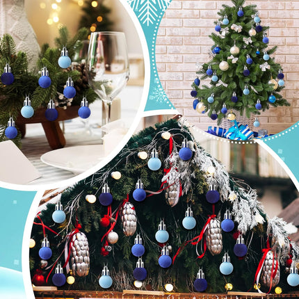 120 Pcs Mini Christmas Velvet Balls Ornaments Bulk 0.79"/20 mm Miniature Flocked Velvet Christmas Ornament Mini Christmas Tree Ball Small Bulbs for Holiday Hanging Decor(Blue)