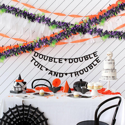 4 Pieces 32.8 Ft Halloween Ghost Tinsel Garland Green Purple Twist Garland Hanging Decorations for Halloween Holiday Birthday Party Supplies Indoor Outdoor Ornaments Home Decor