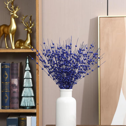 30-Pack Christmas Picks and Sprays Blue Artificial Glitter Berry Stems Branches Twigs Sticks Sprigs Christmas Tree Decorations, Ornaments for Garland, Wreath, Flowers and Tree Topper