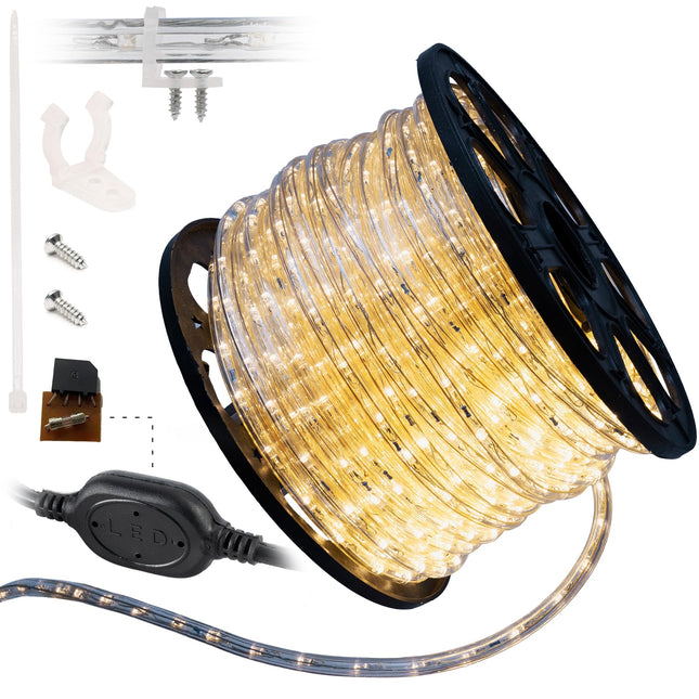 WYZworks 1656LEDs, 150ft LED Outside Rope Lights, Waterproof Permanent Outdoor ETL Connectable Clear Tube, Christmas Palm Tree Holiday Decorative Landscape Patio Accent Lighting - Warm White
