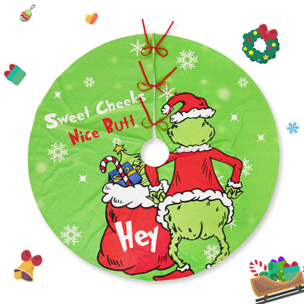 48in Christmas Tree Skirt for Merry Christmas Party Christmas Tree Decorations Green Monster and Dog with Sweet Cheeks Snowflake
