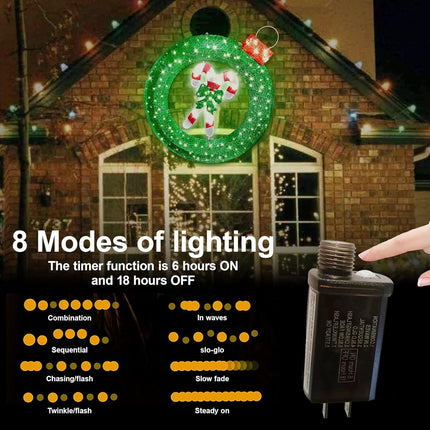 36 inch Outdoor Christmas Wreath with Lights, 8 Modes Lighted Wreath for Front Door, 120 LED Prelit Metal Wreath with Candy Cane, Lit Wreath for Yard Garden Outdoor Christmas Decor, Plug in
