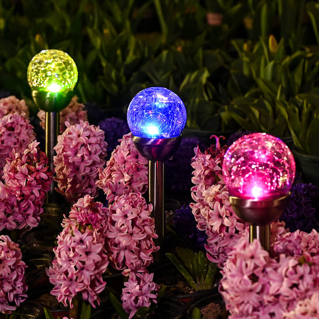 GIGALUMI Solar Lights Outdoor, 3 Pack Solar Christmas Decoration Cracked Glass Ball Solar Garden Lights, Color Changing Lights Outdoor, for Path, Patio, Yard Pathway