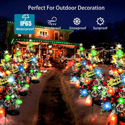 Outdoor Christmas Tree Christmas Decorations,2 Pack 40 Led Light 2 Modes Solar Christmas Tree Outdoor Waterproof,Solar Powered Christmas Tree for Garden Yard Pathway Lawn Decoration
