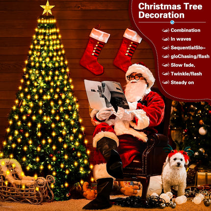 Christmas Tree Lights with Star, 400LED Warm Yellow Christmas Lights, 6.6FTx16 Lines Led String Lights, with 8 Modes & Memory Function, Christmas Lights for Tree Indoor Outdoor Decoration