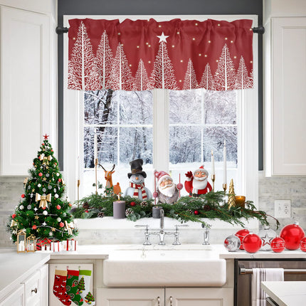 ALAGEO Christmas Tree Valances Windows Curtain Winter Snowscape Red Kitchen Valances Rod Pocket Window Treatment Short Topper Curtains for Winter Holiday Christmas Decorations 1 Panel,54 by 18 inches