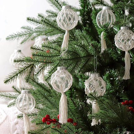 Christmas Decorations Indoor Boho Decor: 8pcs Handmade Weave Rustic Christmas Tree Ornaments, Bohemian Farmhouse Xmas Hanging Tree Balls for Tree Fireplace Garland, Cute Kids Home School Office Decor