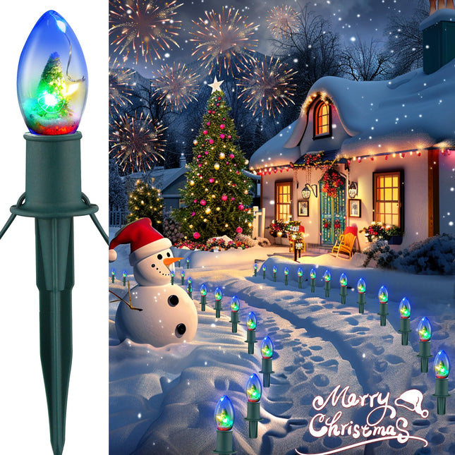 VCOKEN Christmas Pathway Lights Outdoor, 24.5FT Connectable C9 Christmas Walkway Lights with 20 LED and Stakes, Multicolored Waterproof C9 Christmas Lights Outdoor Decorations for Lawn Yard Sidewalk