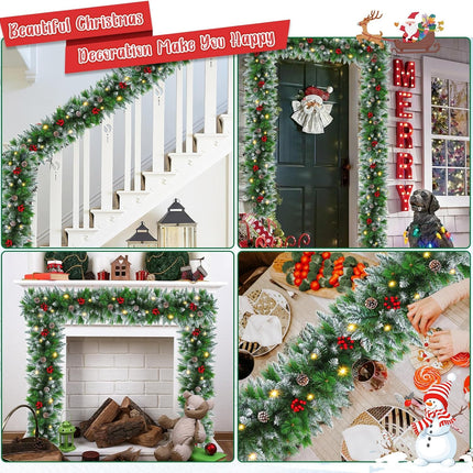 9FT Prelit Christmas Garland with Lights Decorations: Artificial Greenery Garland Battery Operated for Fireplace Mantle Stairs Windows Xmas Decorations, Indoor Outdoor Holiday Garland Decor (Garland1)