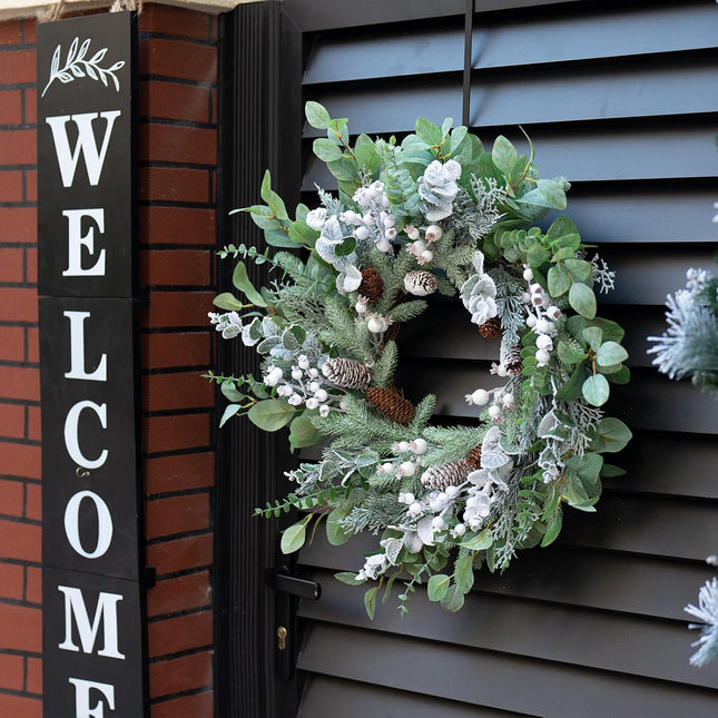 Christmas Wreath for Door, Soomeir Large Size Winter Wreaths with Berries, Christmas Poinsettia and Velvet Bow, for Home Wall Window Porch Indoor Outdoor