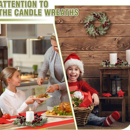 Christmas Candle Rings Mini Christmas Wreath Artificial Red Berries and Pinecones Pillars Candle Rings Kitchen Cabinets Small Wreaths Decor for Christmas Window Table Farmhouse Decoration(6 Pieces)
