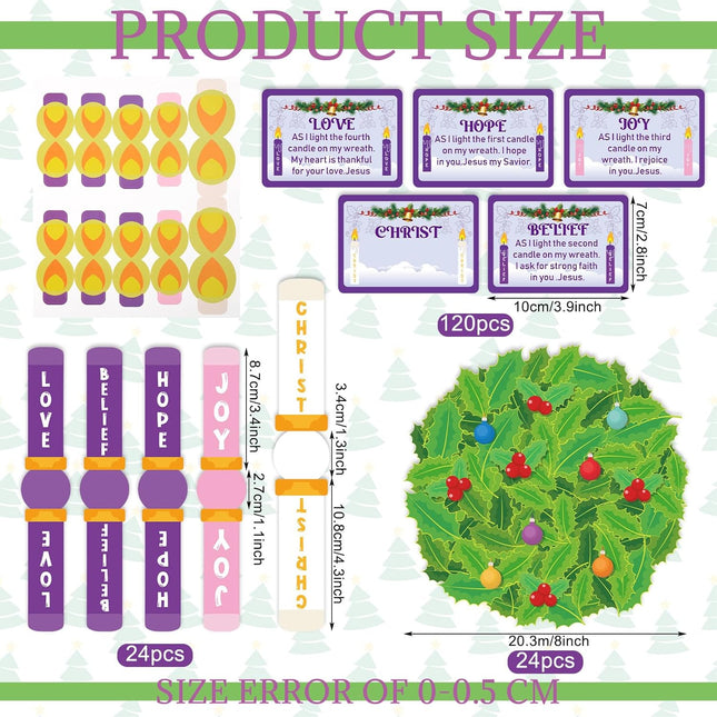 Zhanmai 24 Sets Christmas Advent Wreath Craft Kit Advent DIY Art Craft Tabletop Decor Advent Wreath Candles with Christ Love Joy Hope Peace for Fun Sunday School Classroom Christmas Activity